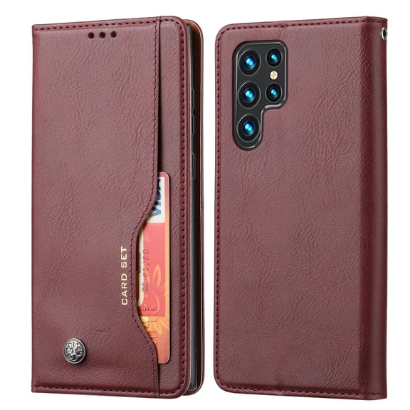 Dteck Wallet Case for Samsung Galaxy S26 Ultra 6.9", PU Leather Credit Card Holder Folio Flip Kickstand Protective Shockproof Cover,Winered