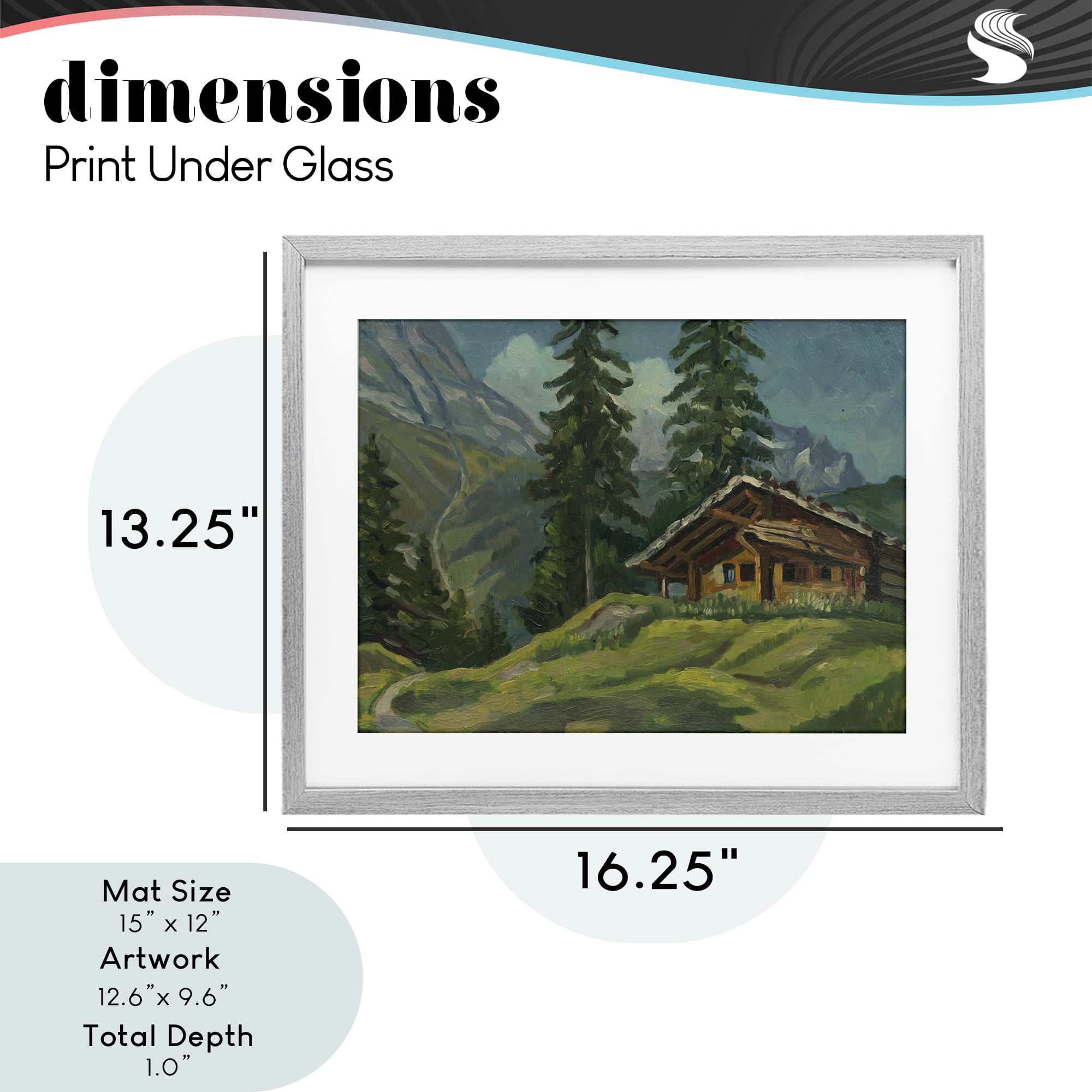 Cabin At Base Of Mountain Gray Framed Print Under Glass, design by Lettered and Lined