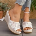 thumbnail image 2 of Rokment 3D Flower Lace Platform Wedge Slides Dressy Sandals for Women Bride Wedding 2026 Elegant Mesh Embroidered Espadrilles Chunky High Heels Dress Slip on Summer Shoes White Size 7, 2 of 5