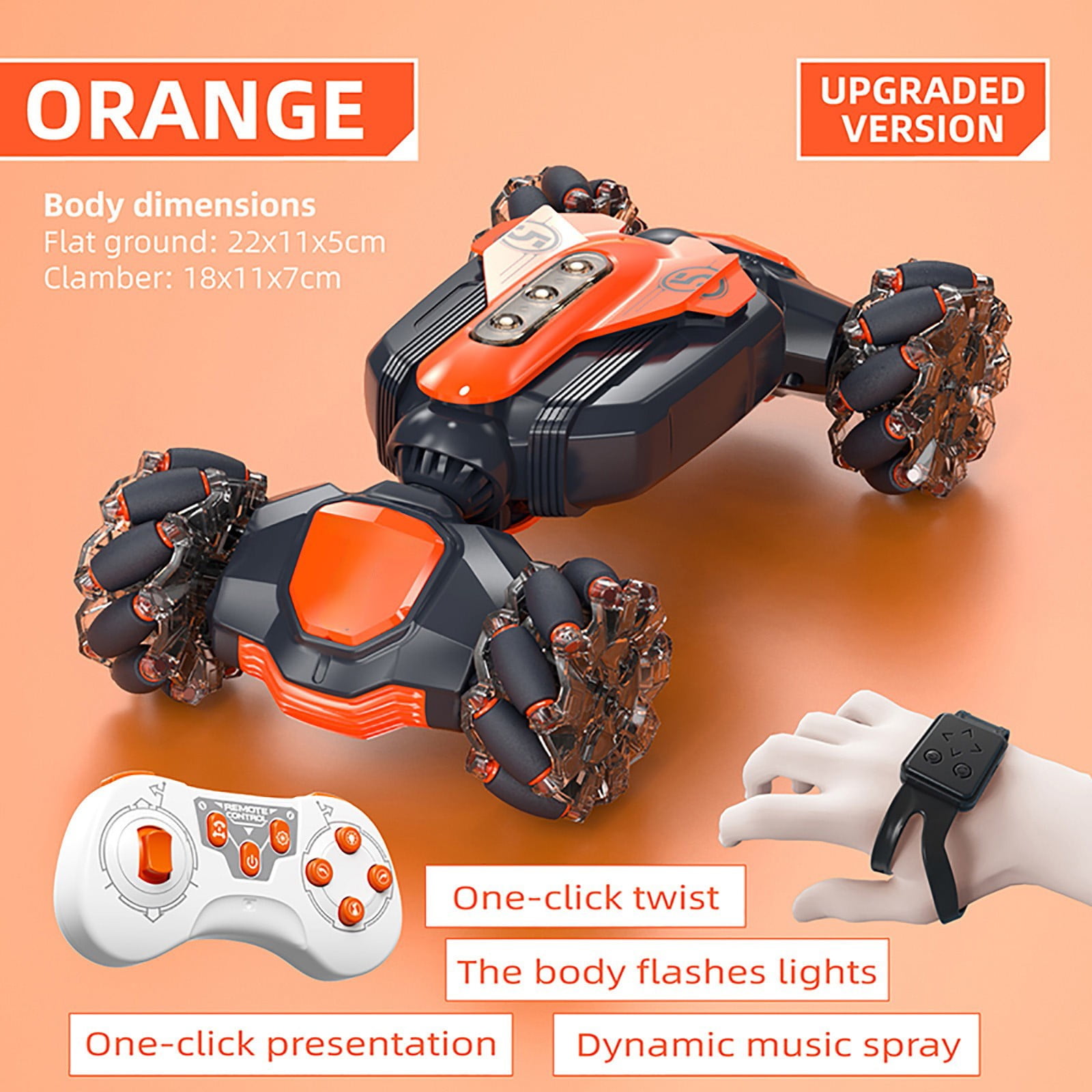 Gesture Sensing Stunt Remote Control Off-Road Vehicle - 8.66 Inch 4WD RC Car with 360° Flips, Lights and Music