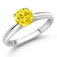 thumbnail image 2 of Gem Stone King 1.50 Ct Round Yellow Zirconia 10K White and Yellow Gold Solitaire Engagement Ring (Size 6), 2 of 4