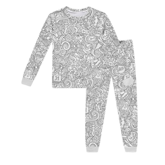 Ensemble de Pyjama d'Halloween pour Enfants à Manches Longues, Col Rond, Vêtement de Nuit Confortable, Tenue de Détente pour Garçons et Filles, Imprimé Bricolage, Rayures Noires et Blanches