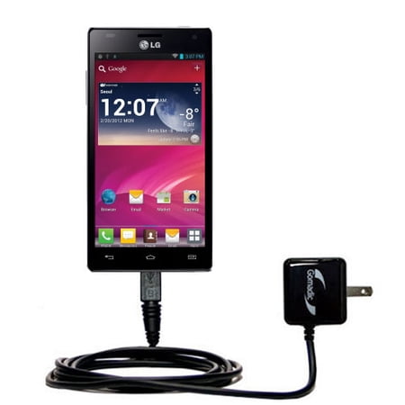 Gomadic Intelligent Compact AC Home Wall Charger suitable for the LG Optimus 4X HD - High output power with a convenient, foldable plug design - Uses