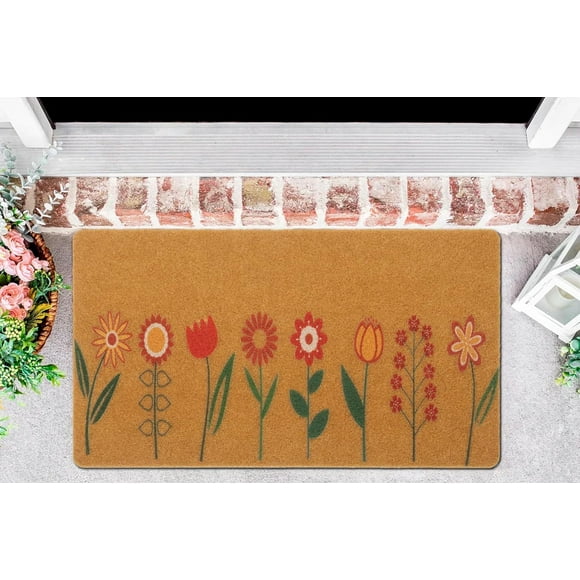 HAHDAXIA Floral Welcome Mats Flower Coir Door Mat Colorful Spring Door Mat Indoor Entrance Cute Decorative Outdoor Doormats Non Slip Outside Door Mats for Front Door Rugs 17 * 30"