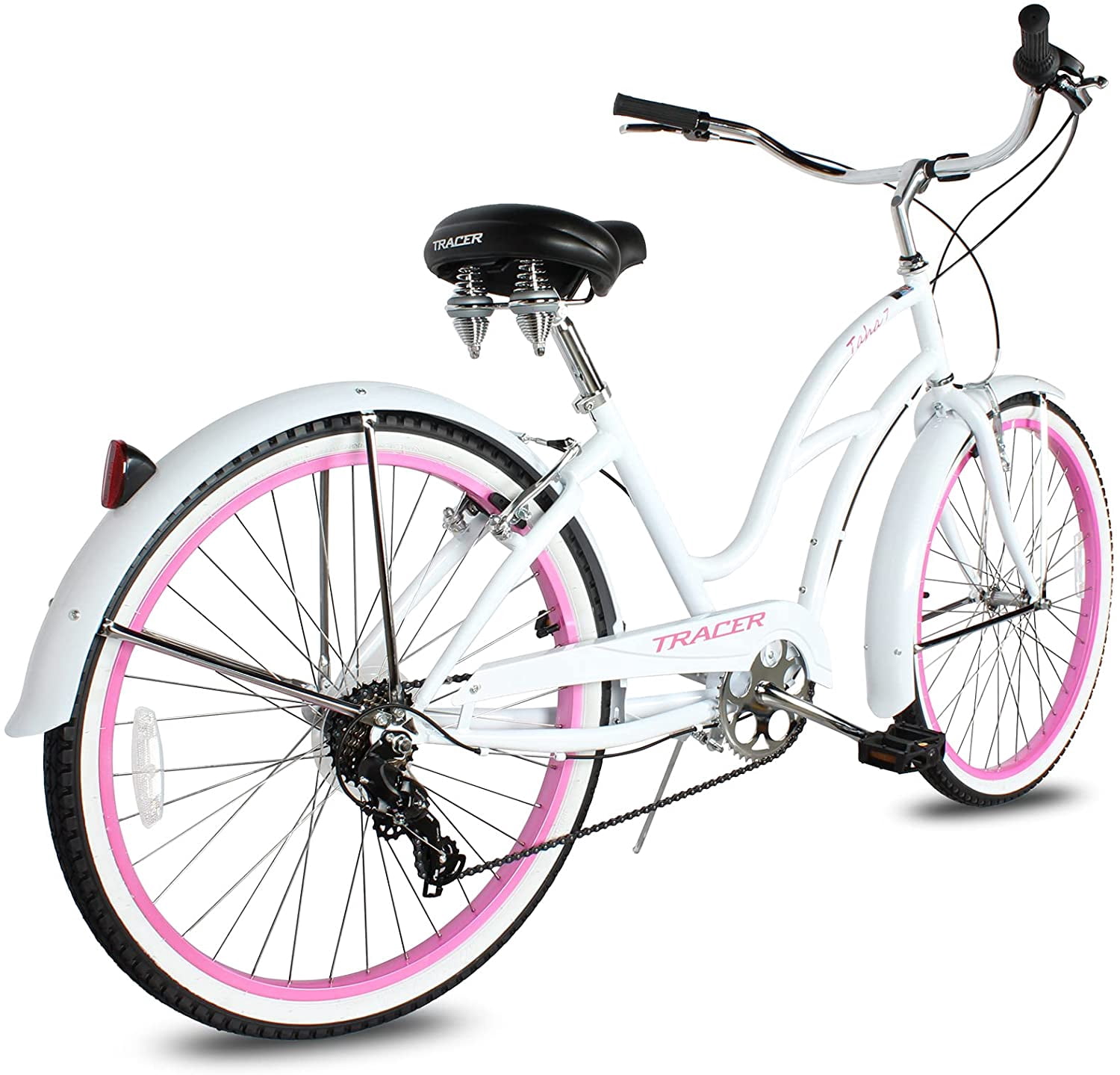 WonderWheels 26" Beach Cruiser Coaster Brake Stainless Steel Spokes One Piece Crank Alloy Orange Rims 36H W/ Fenders - White