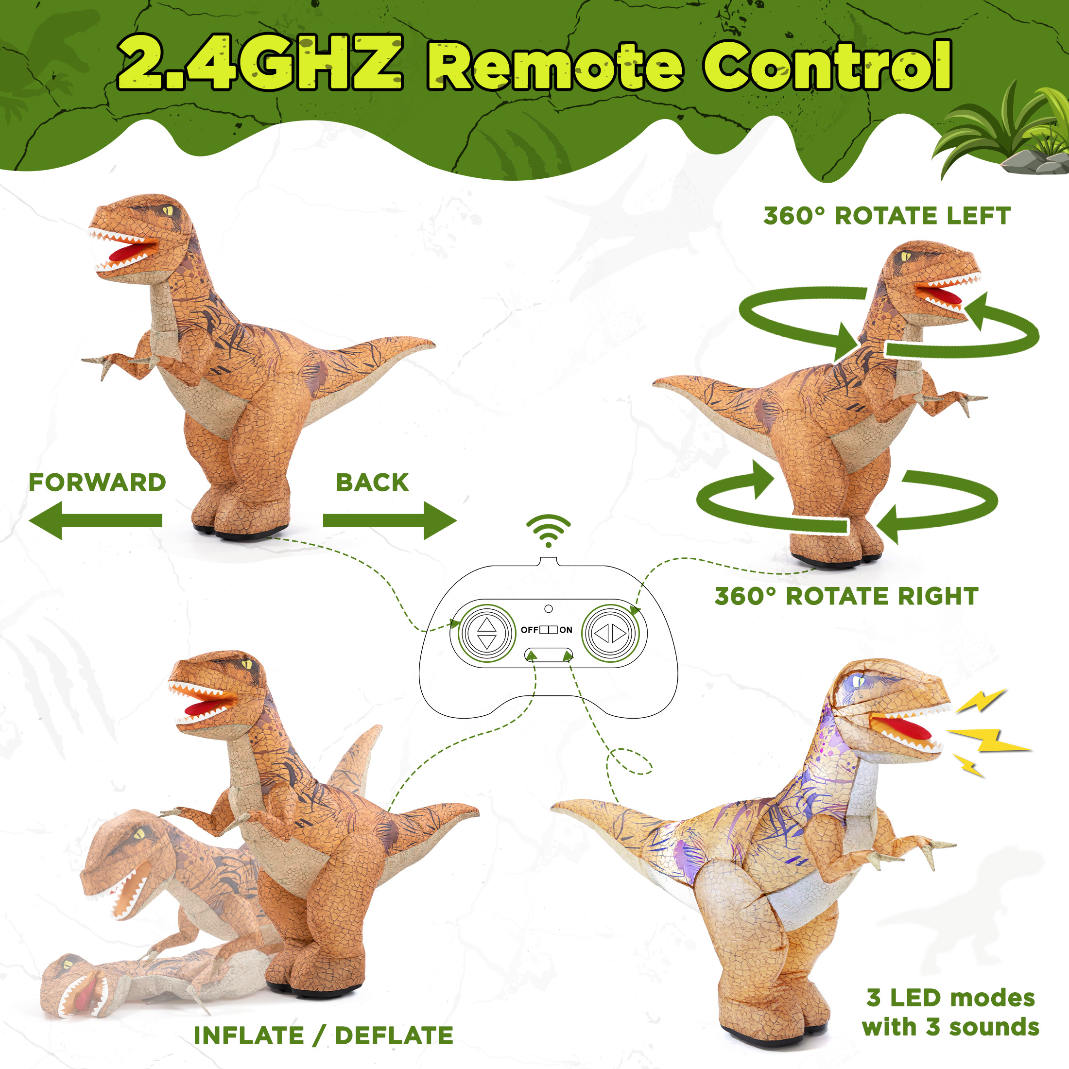 WOWEHICLE 4ft Inflatable Dinosaur RC Car photo 7