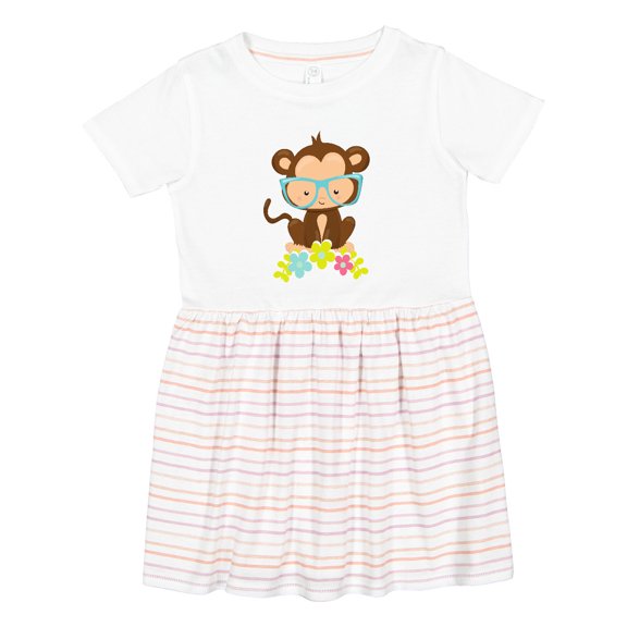 Inktastic Hipster Monkey, Monkey with Glasses, Flowers Girls Toddler Dress