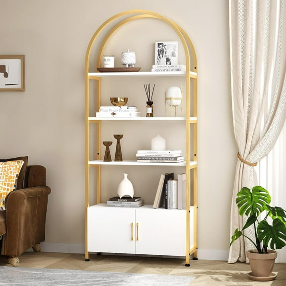 Studyset Arched Bookshelf,Bookcase with Doors Storage,71 Inches Tall Industrial Book Shelf with Sturdy Metal Frame,Freestanding Display Shelving Unit,Quality Boards