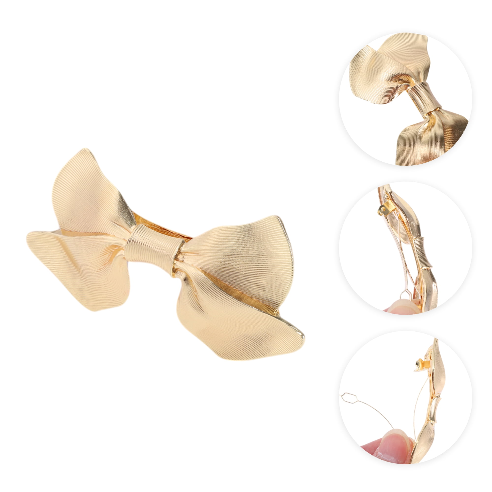 Unique Bargains Grace Double Bow Hair Clips for Home Use with Gold Tone Design