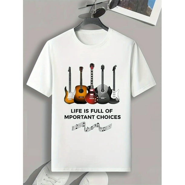 Vibrant Guitars Graphic Crew Neck Tee - Soft, Breathable, Short Sleeve, Casual, Summer Trendy Top for Everyday Wear, Perfect for Music Lovers and Guitar Enthusiasts