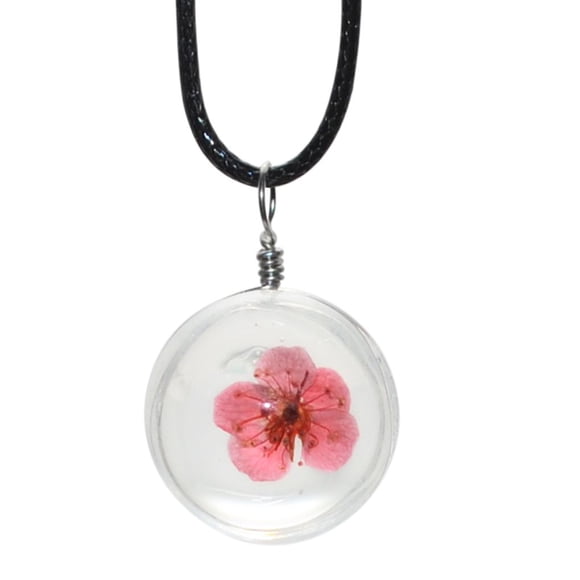 Vraies Fleurs Séchées Naturelles Pendentif en Verre Rond Colliers Ronds en Corde de Cuir pour Femmes