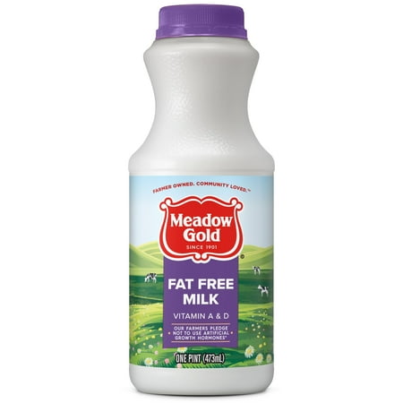 Meadow Gold Fat Free Milk with Vitamin A and Vitamin D, Skim Milk Pint - 1 Container