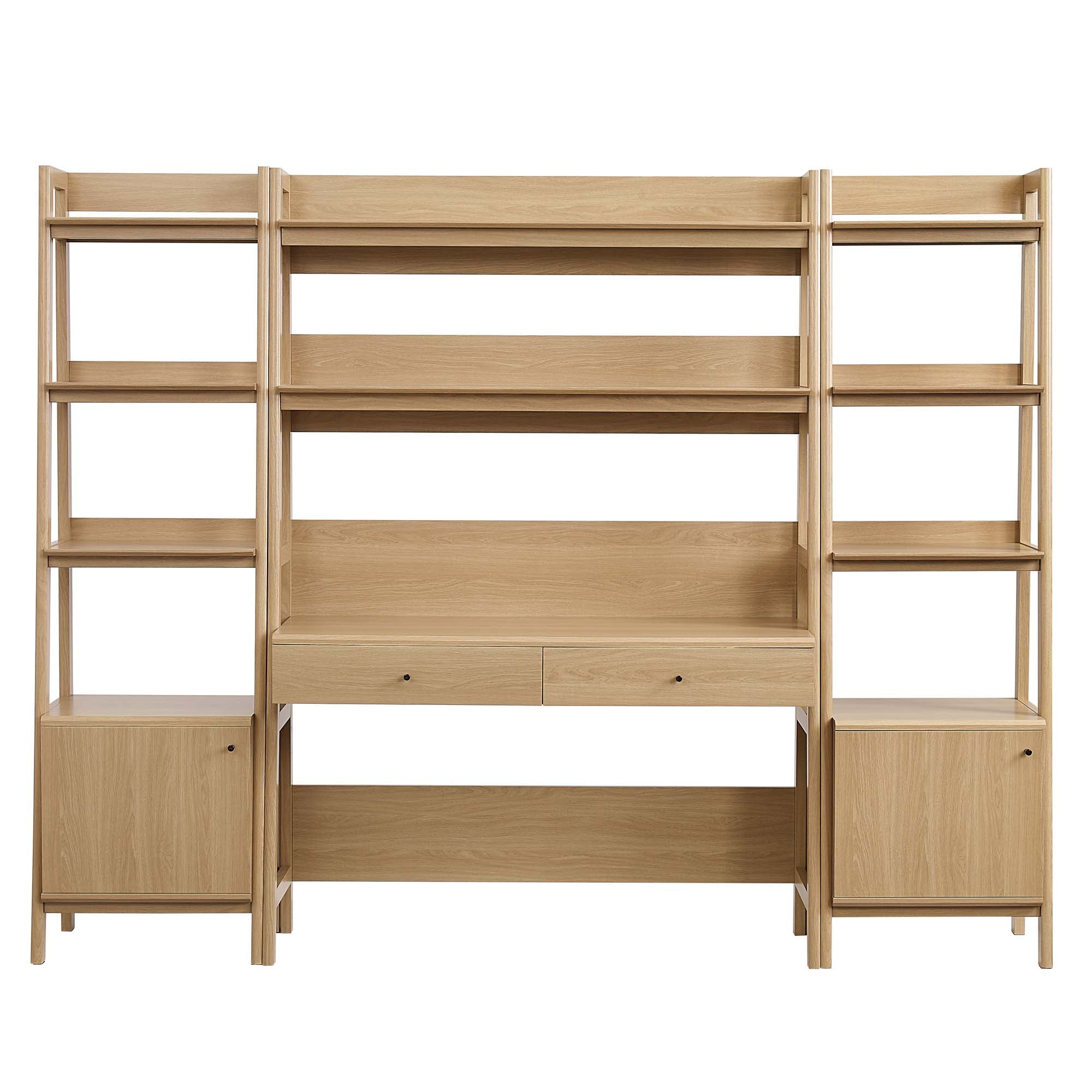 Modway Bixby 3-Piece Wood Office Desk and Bookshelf in Oak
