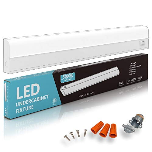 Hardwired LED Under Cabinet Task Lighting - 16 Watt, 24", Dimmable, CRI>90, 5000K (Day Light), Wide Body, Long Lasting Metal Base with Frost Lens
