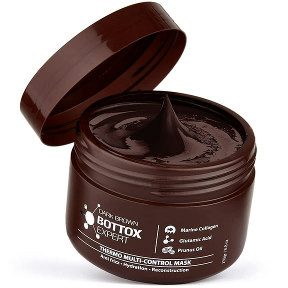 Dark Brown Color Brazilian Hair Botox 8.8 oz - Color Depositing Mask - Marine Collagen and Almond Oil - Formaldehyde-Free - Repairs the Hair Elasticity & Flexibility, Softens, Moisturizers