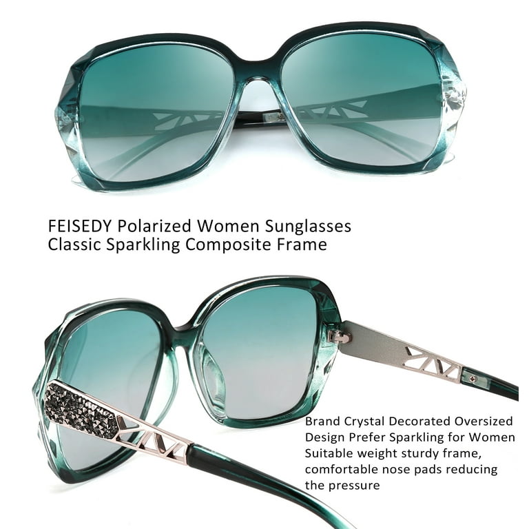 FEISEDY Polarized Women Square Sunglasses Sparkling  display picture 3