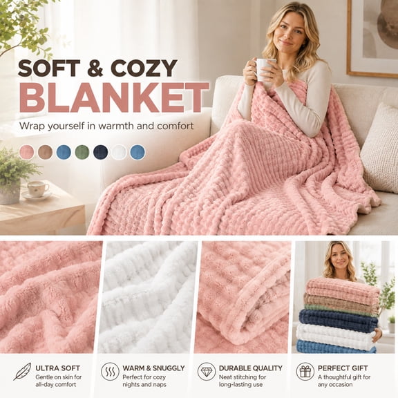 Walmart Blankets with Waffle Texture, Thick Plush 47X79 Inch for All Seasons, Lightweight Yet Warm for Travel and Home