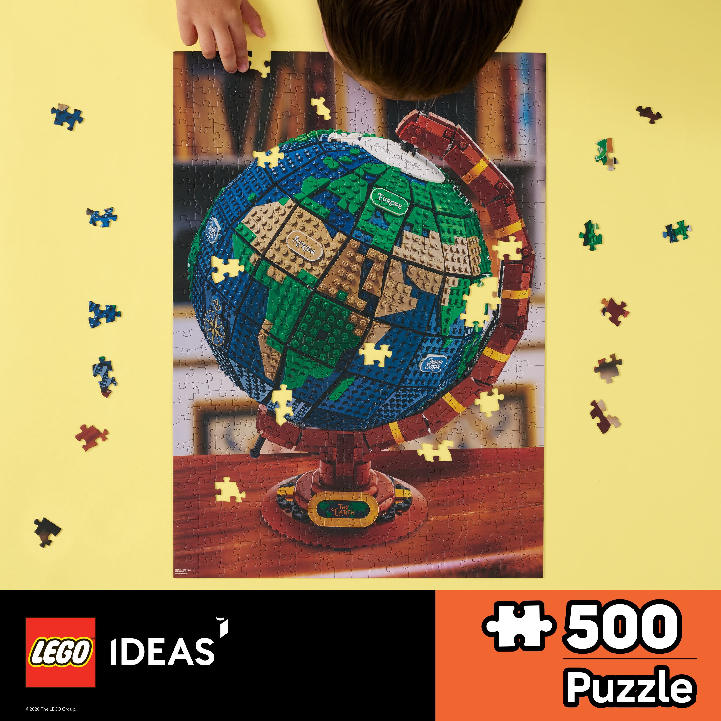 LEGO® Ideas Globe Puzzle, 500 Pieces, 21.25 x 15 inches, Featuring Detailed World Map Design, Textured Jigsaw Puzzle with Poster, LEGO® Fan Gift for Kids and Adults, Ages 8+
