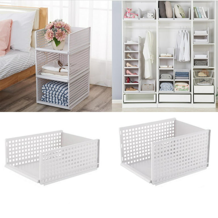 Organizer Stackable Storage Shelves Design Multifunctional Closet Shoes Toys Bedroom Living Room 42.5X33X25cm, White