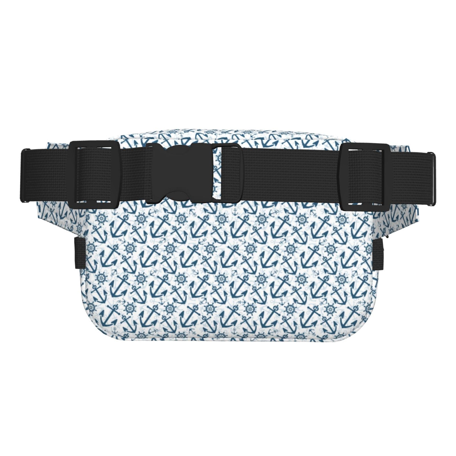 Picia Nautical Theme Anchors Print Square Double-Layer Waist Bag Mini Adjustable Waist Belt Bag Exercise Running Travel Hiking