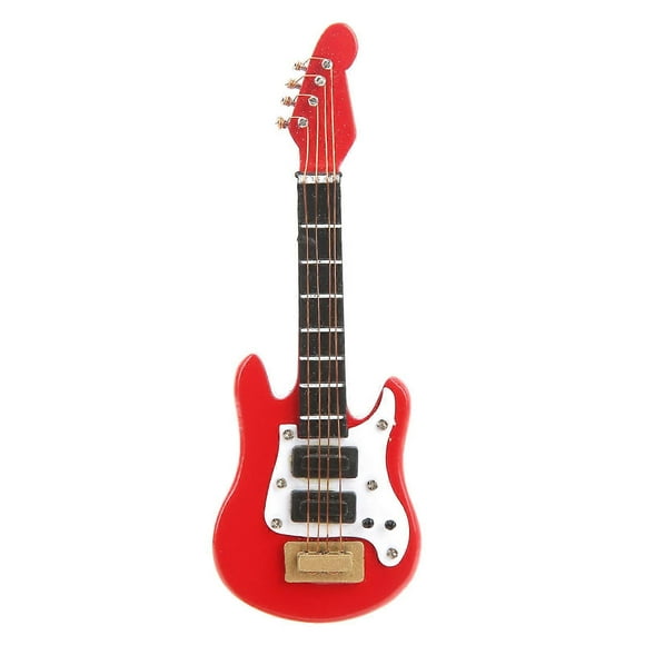 1:12 Miniature Guitar Model Birch Painted Surface Lifelike Decorative Miniature Guitar Ornament for Dollhouse Red Electric