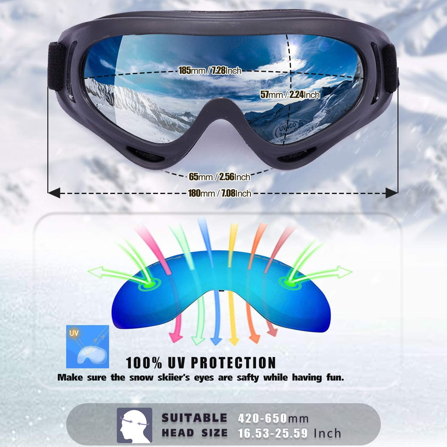 2-Pack Snow Ski Goggles Snowboard Goggles for Men Women Youth Kids Boys or Girls 