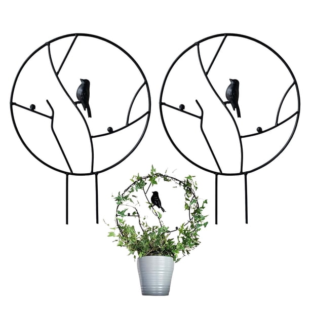 2 enrejados de hierro para jardín para plantas trepadoras, enrejado pequeño a prueba de herrumbre de 13,6 pulgadas para plantas en macetas de interior, enrejado circular redondo, negro