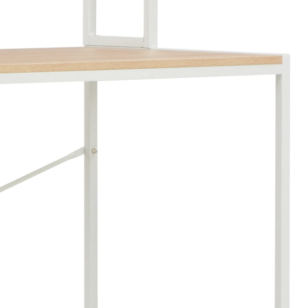 Kepooman Home Office Industrial PC Study Writing Working Table, 47.2" x 8.3" x 24.8", White + Oak Kepooman Home Office Industrial PC Study Writing Working Table, 47.2" x 8.3" x 24.8", White + Oak
