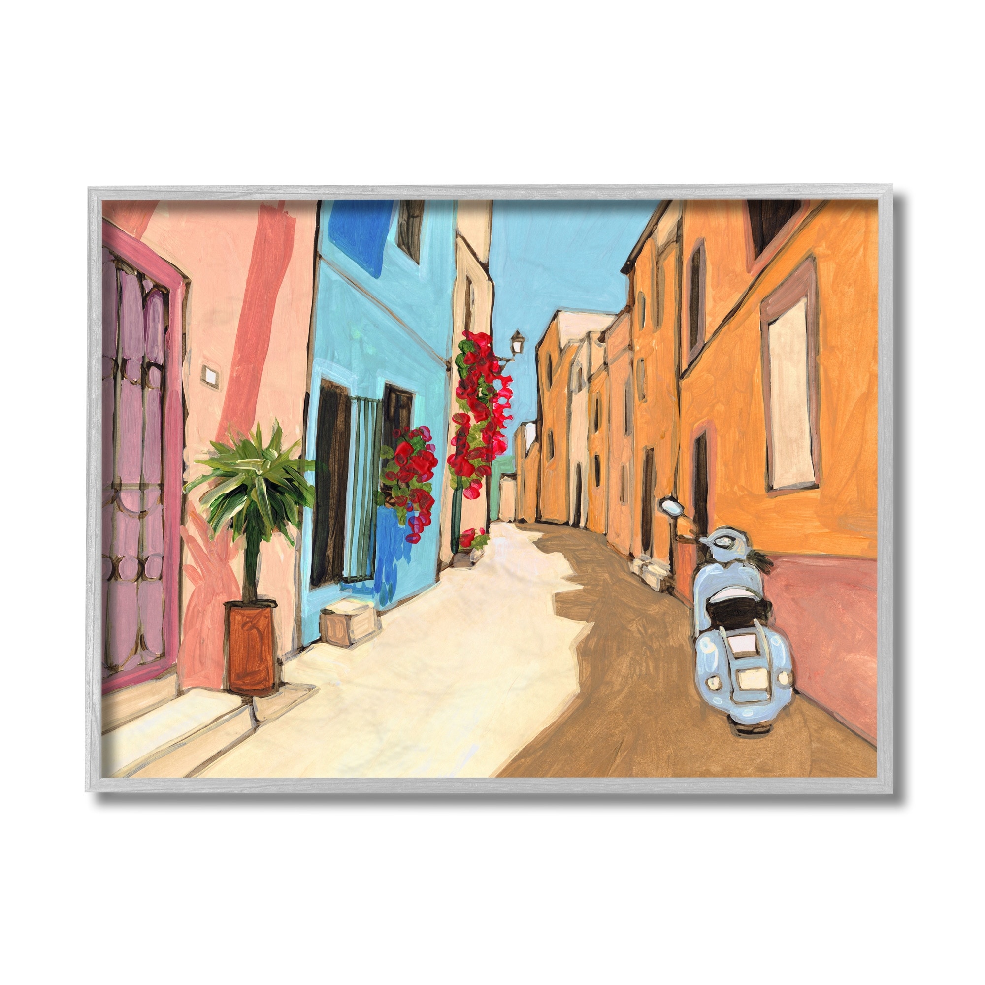 Stupell Industries European City Roadside Landscape Blue Street Vespa Black Framed, 11 x 14, Design by Bart E. Slyp