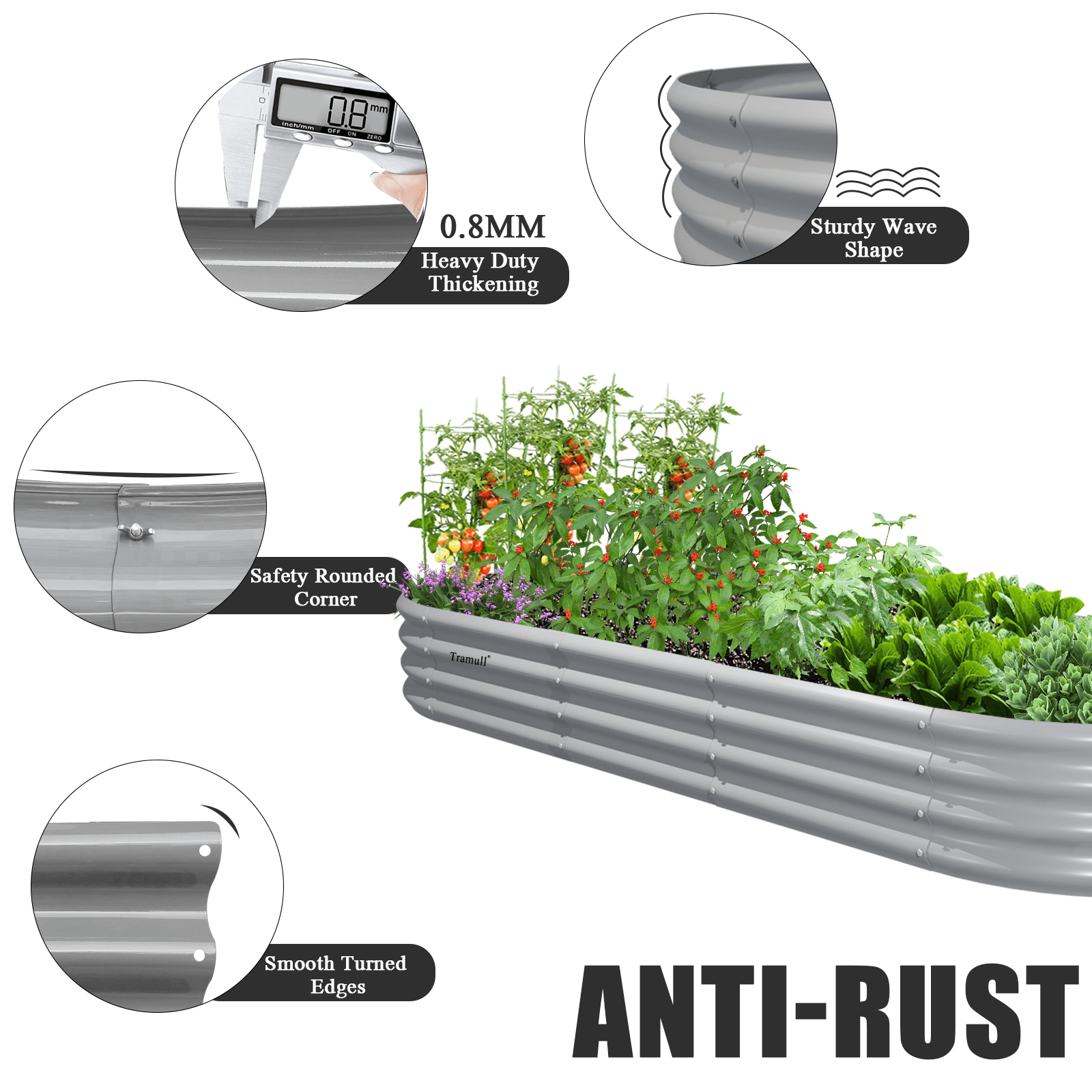 Tramull 2 Pack 8x3x1FT Galvanized Raised Garden Bed Large Metal Planter Box Kit Elevated Raised Garden Planters for Outdoor Plants, Gray