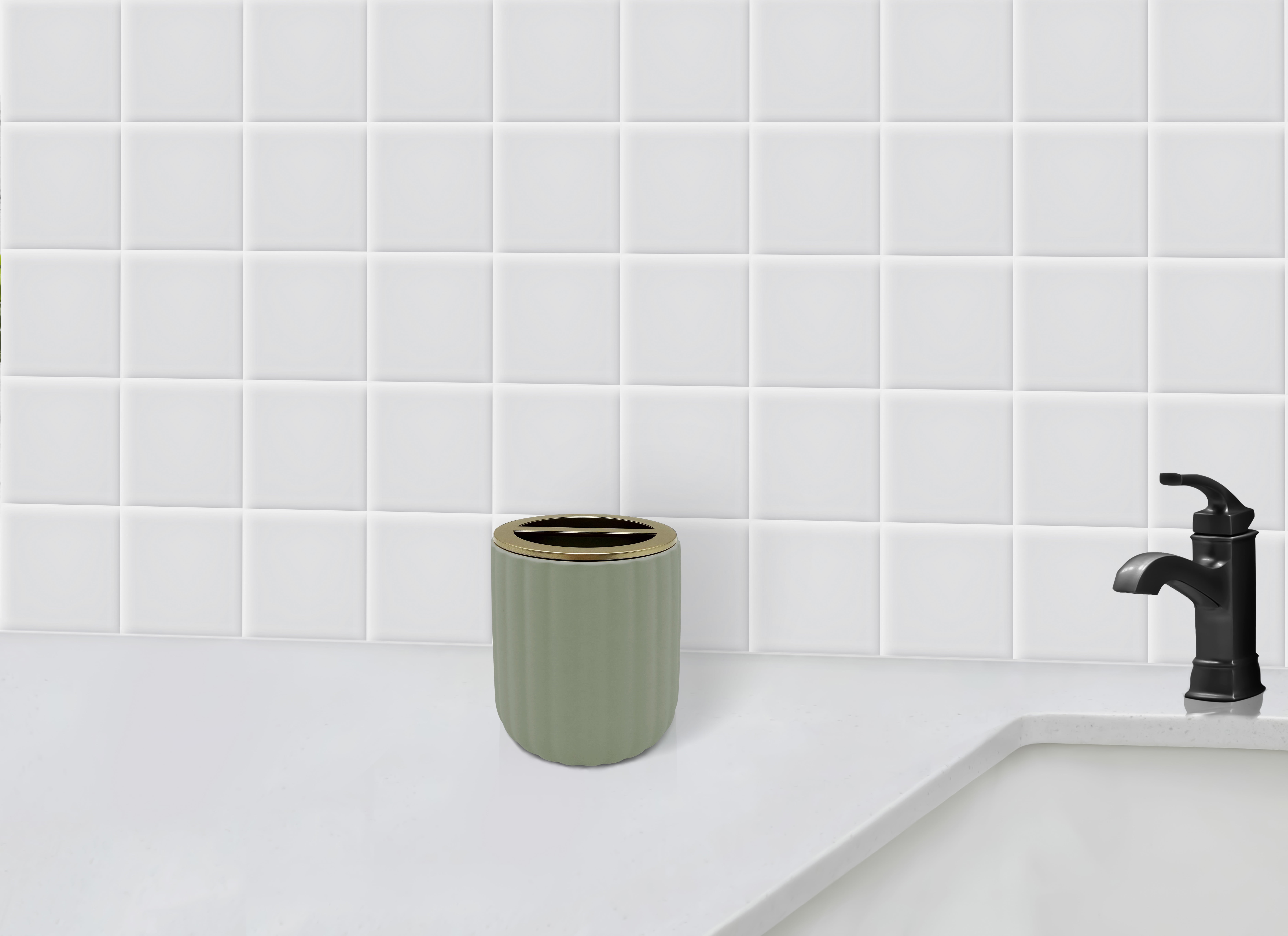 Beautiful by Drew Barrymore Ceramic Toothbrush Holder, Green
