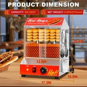 Akaber 32QT Hot Dog Steamer with Sliding Door and Clip, 2-Tier for 175 Hotdogs and 40 Buns, 32℉-185℉ Temp Control, 1000W