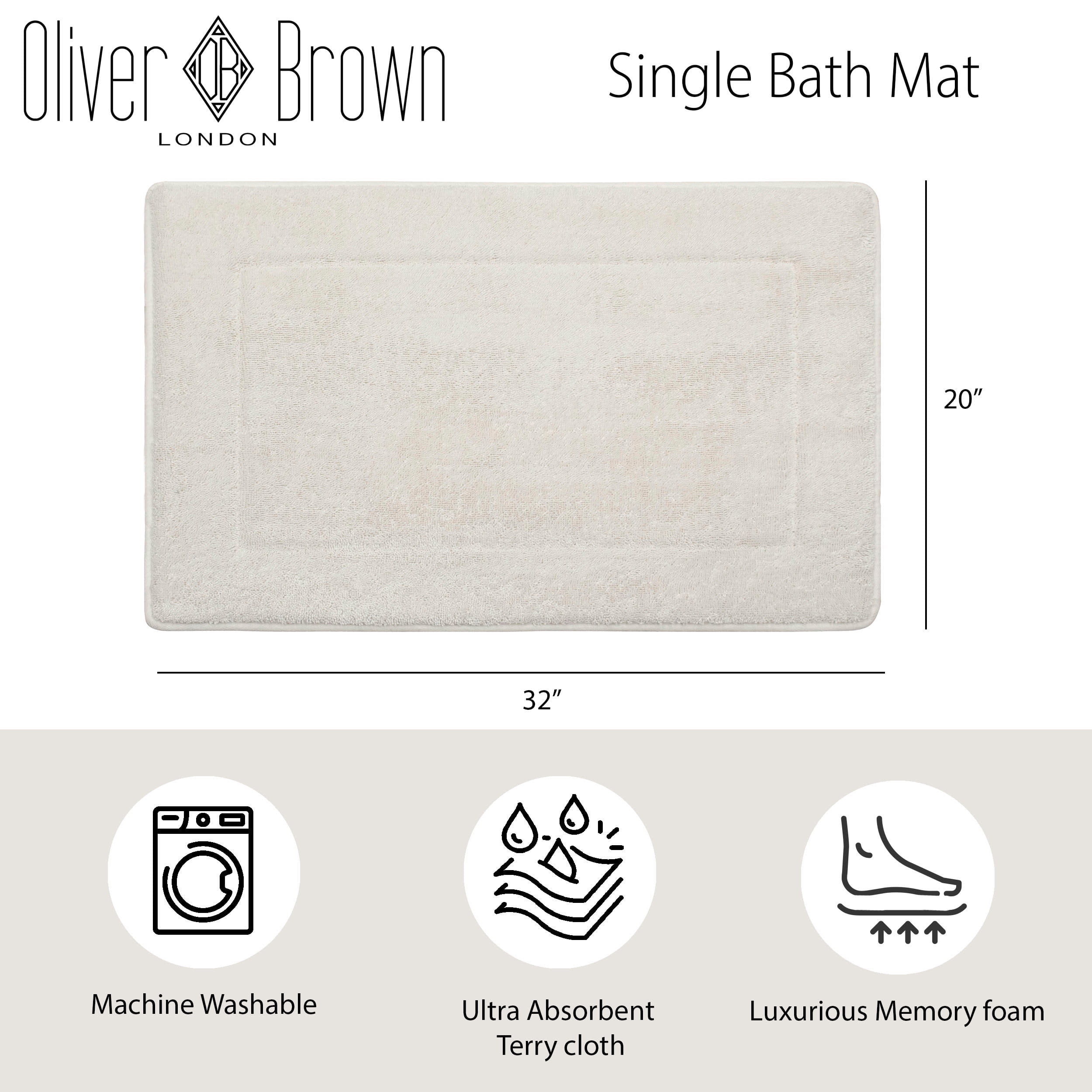 Oliver Brown Solid Print Traditional Bath Rugs, White, 20" x 32"