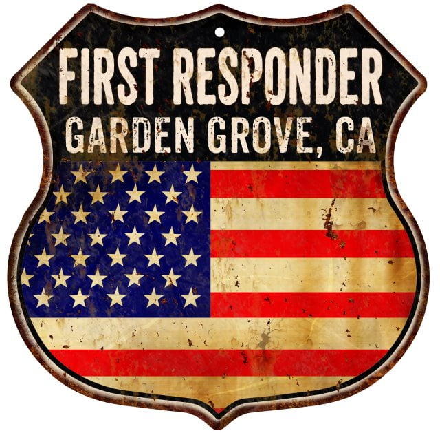 Garden Grove Ca First Responder American Flag 12x12 Metal Shield