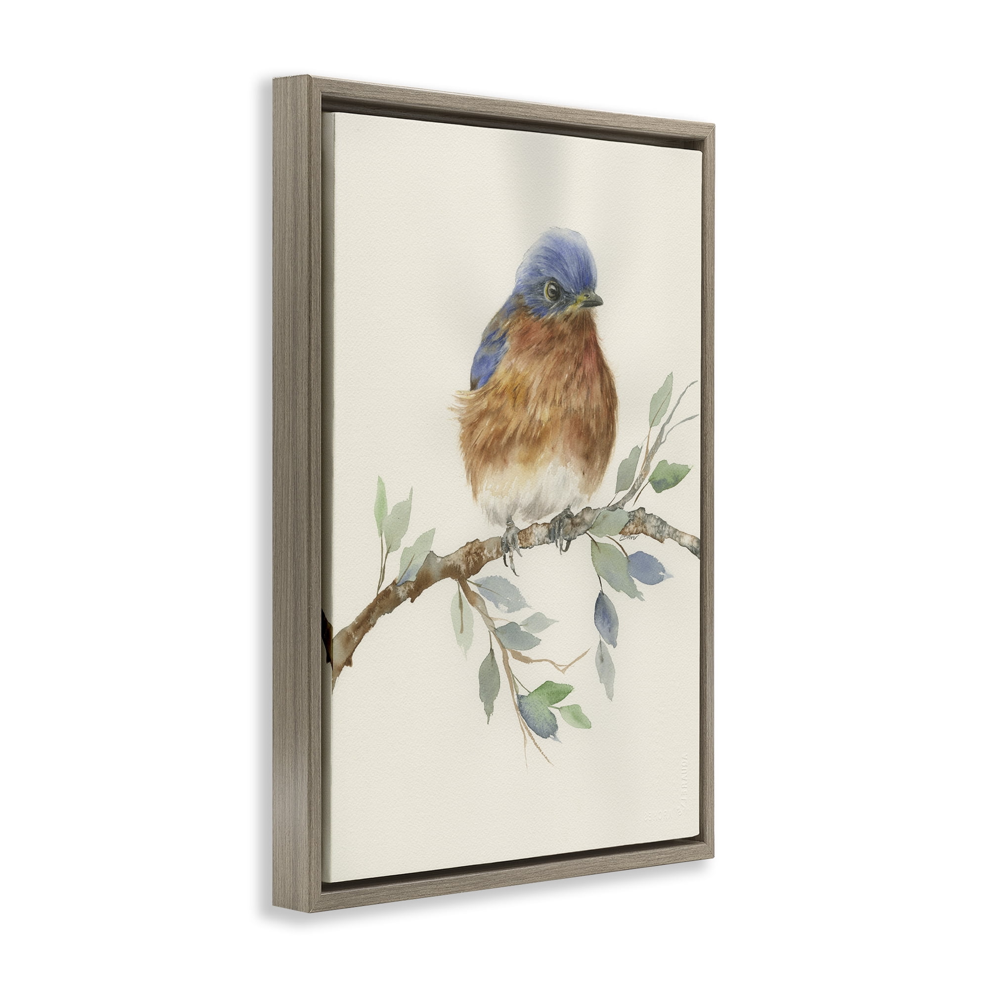 Stupell Industries Songbird Perched on Branch Brown Framed Floater Canvas Wall Art, design by Cady Driver