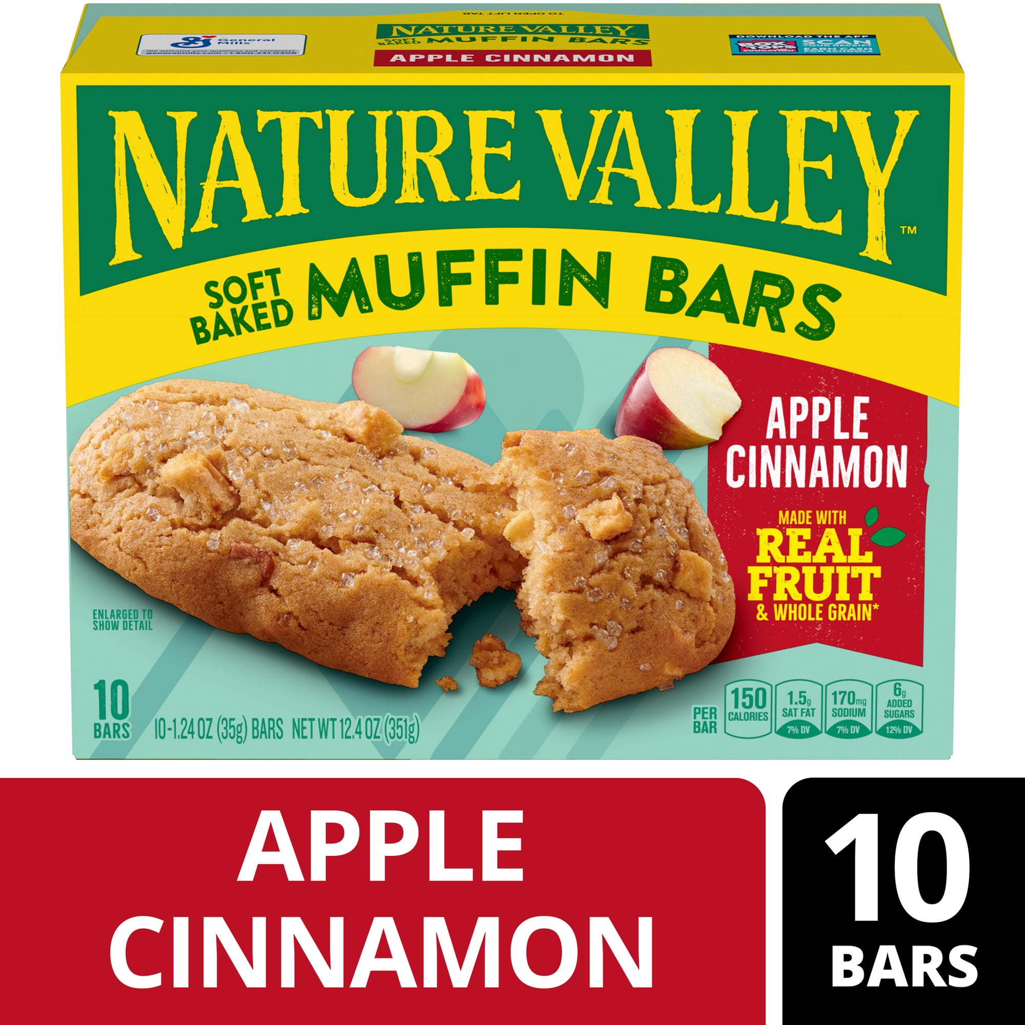Nature Valley Soft Baked Muffin Bars, Apple Cinnamon, Snack Bars, 10 Bars, 12.4 oz