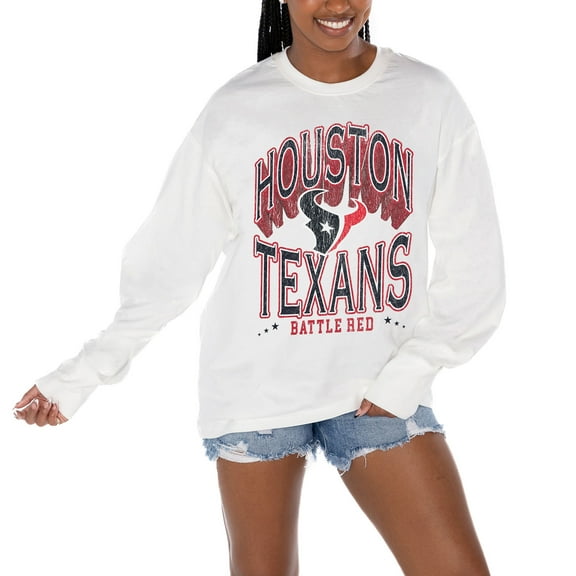 Women's Gameday Couture  White Houston Texans Time Out Oversized Long Sleeve T-Shirt