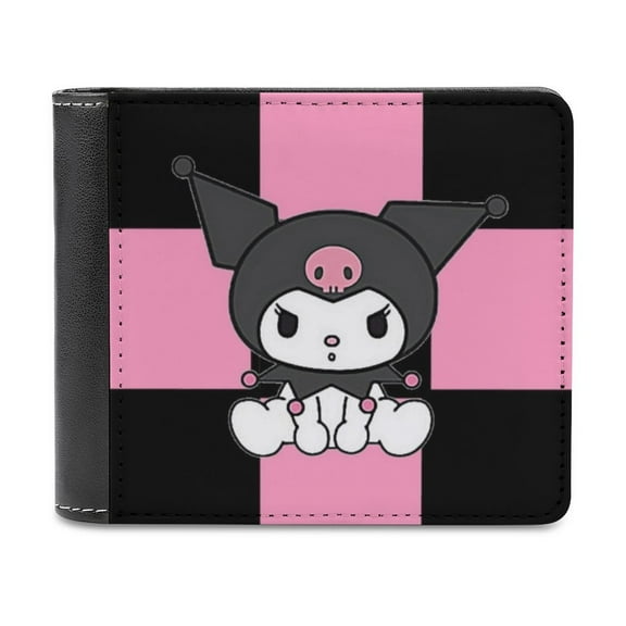 Kuromi Leather Wallet for Men Women Two Fold Purse Slim Cash Card Holder Bag