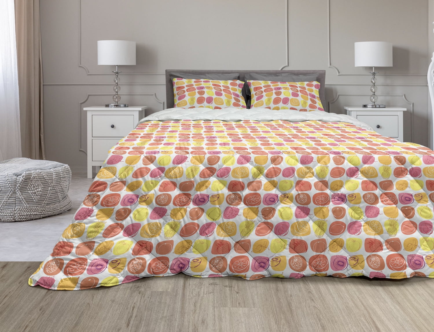 Fruits Comforter & Sham Bedding Set, Retro Pineapple Lemon Kiwi ...