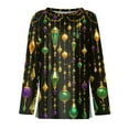 thumbnail image 5 of Mardi Gras Shirts for Women Mask Print Sequins Crew Neck Graphic Tee Glitter Long Sleeve Gold Blouse Green L, 5 of 6