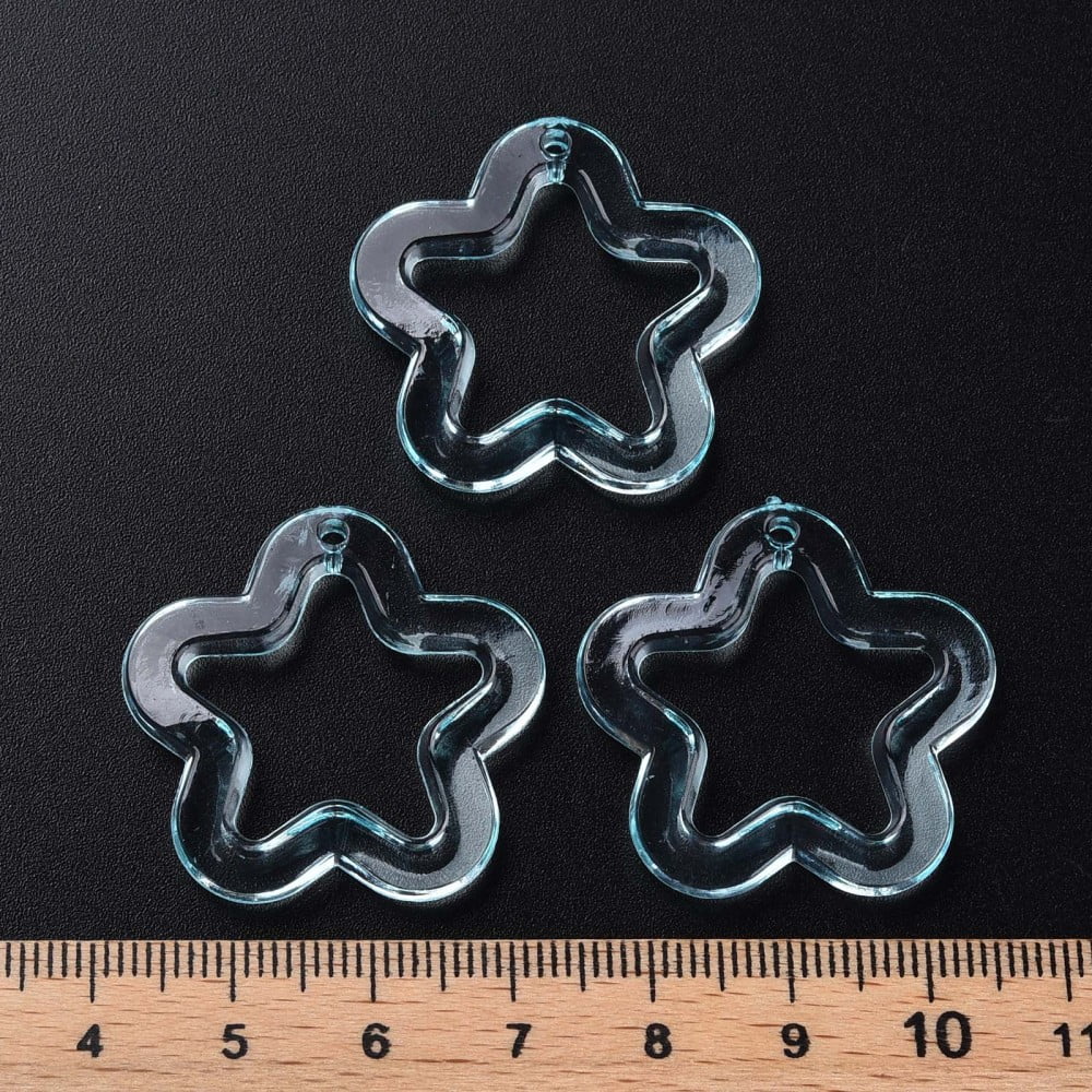 500 g Transparent Acrylic Beads Flower Cyan 30x30.5x5mm Hole: 1.8mm 340pcs/500g
