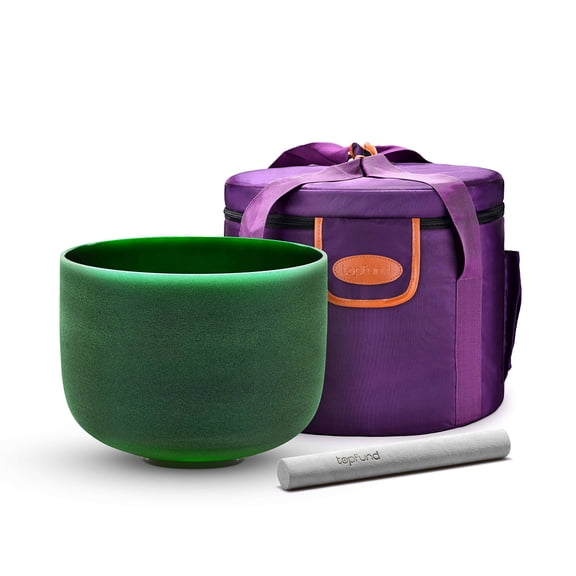 TOPFUND Green F Note  8 inch Crystal Singing Bowl Heart Chakra  with Heavy duty carrying case and Suede Stick