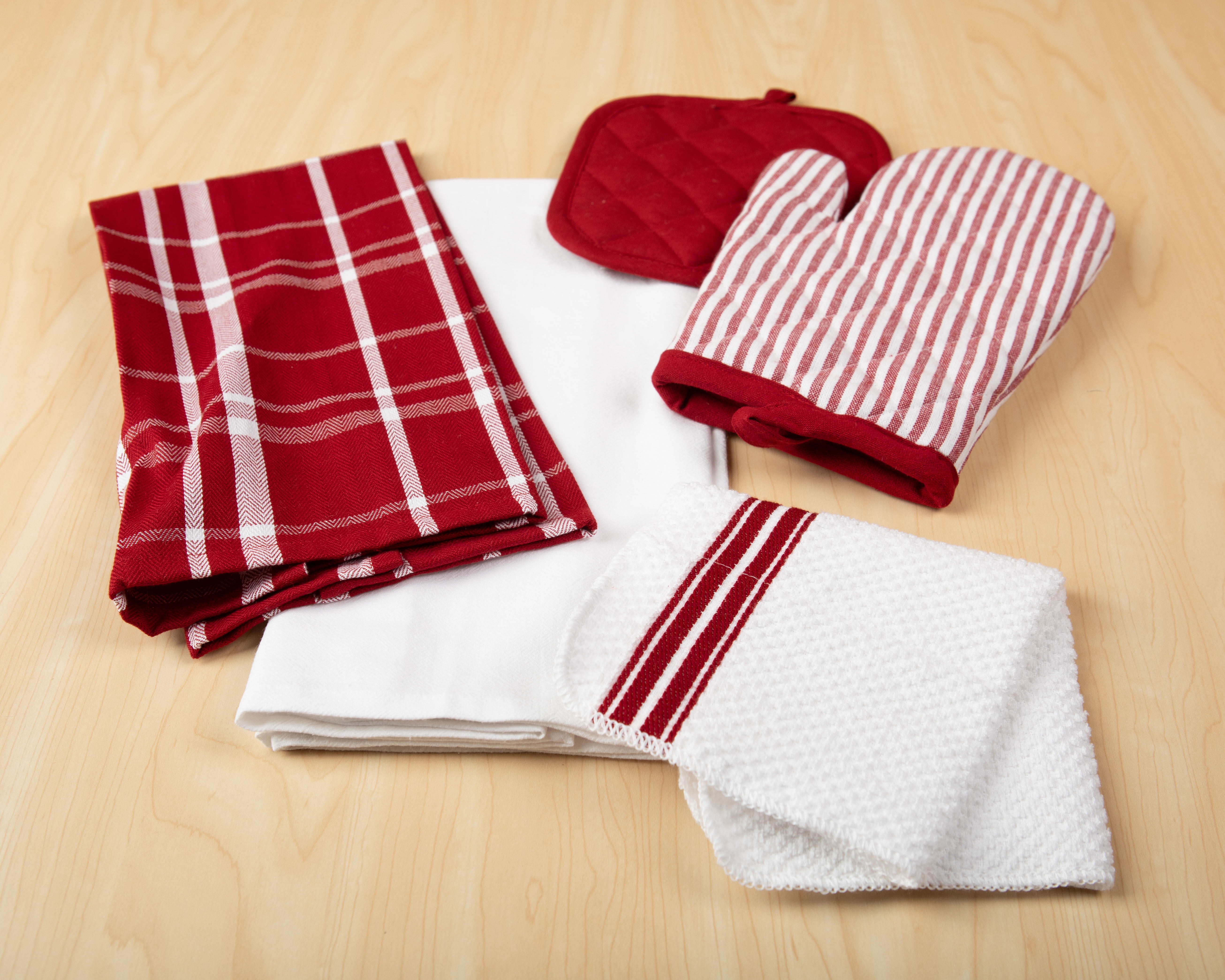 Kitchen Towels - Black & Red - Kitchen Towel Set - 2 Kitchen Towels, 4 Pot  holde