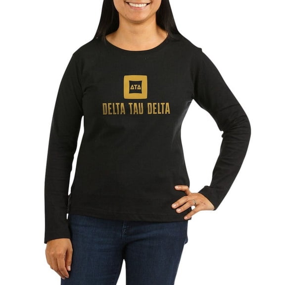 CafePress - Delta Tau Delta Gold Stacked Signature Long Sleeve T Shirt - Women's Long Sleeve Graphic Tee Casual Fit