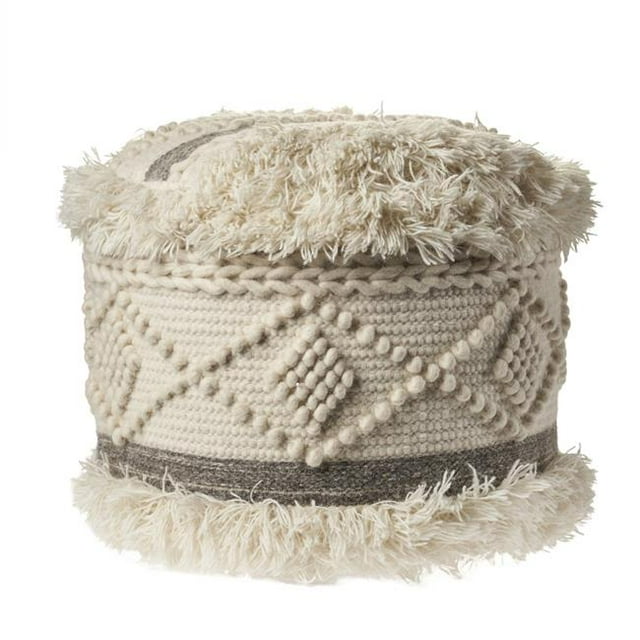 LR Resources POUFS99758WGY1612 Tufted Scandinavian Pouf, Cream & Gray