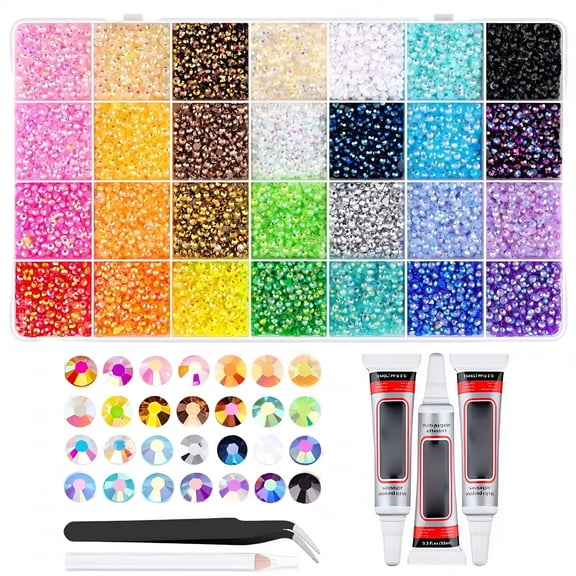 TUWAFE Bedazzler Kit with Rhinestones,28 Bright Hues 3Mm Resin Rhinestones,Diamond Art Accessories with Skin-Safe Glue for Diy Jeans&Book Decor