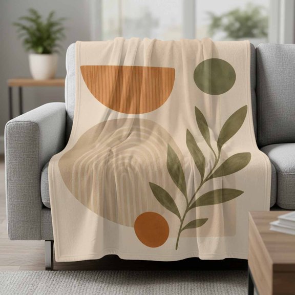 Fleece Blanket Boho Geometric Sun Leaves Blankets,Soft Cozy Warm Flannel Throw Blanket,Modern Abstract Art Blanket for Bed Couch Sofa 30x40in