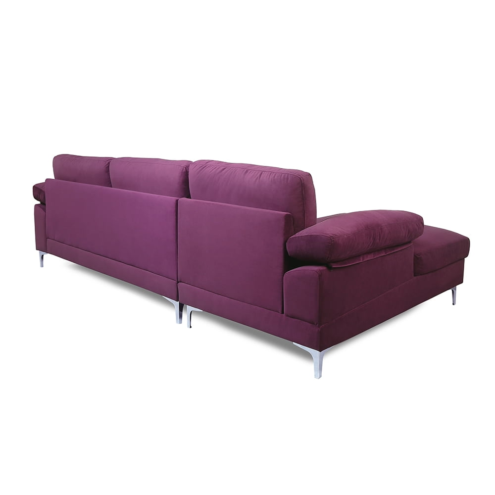 Kepooman Velvet Sectional Sofa, Modern L-Shape Sofa with Reversible Chaise, Chaise Longue Combination Sofa, Purple Kepooman Velvet Sectional Sofa, Modern L-Shape Sofa with Reversible Chaise, Chaise Longue Combination Sofa, Purple