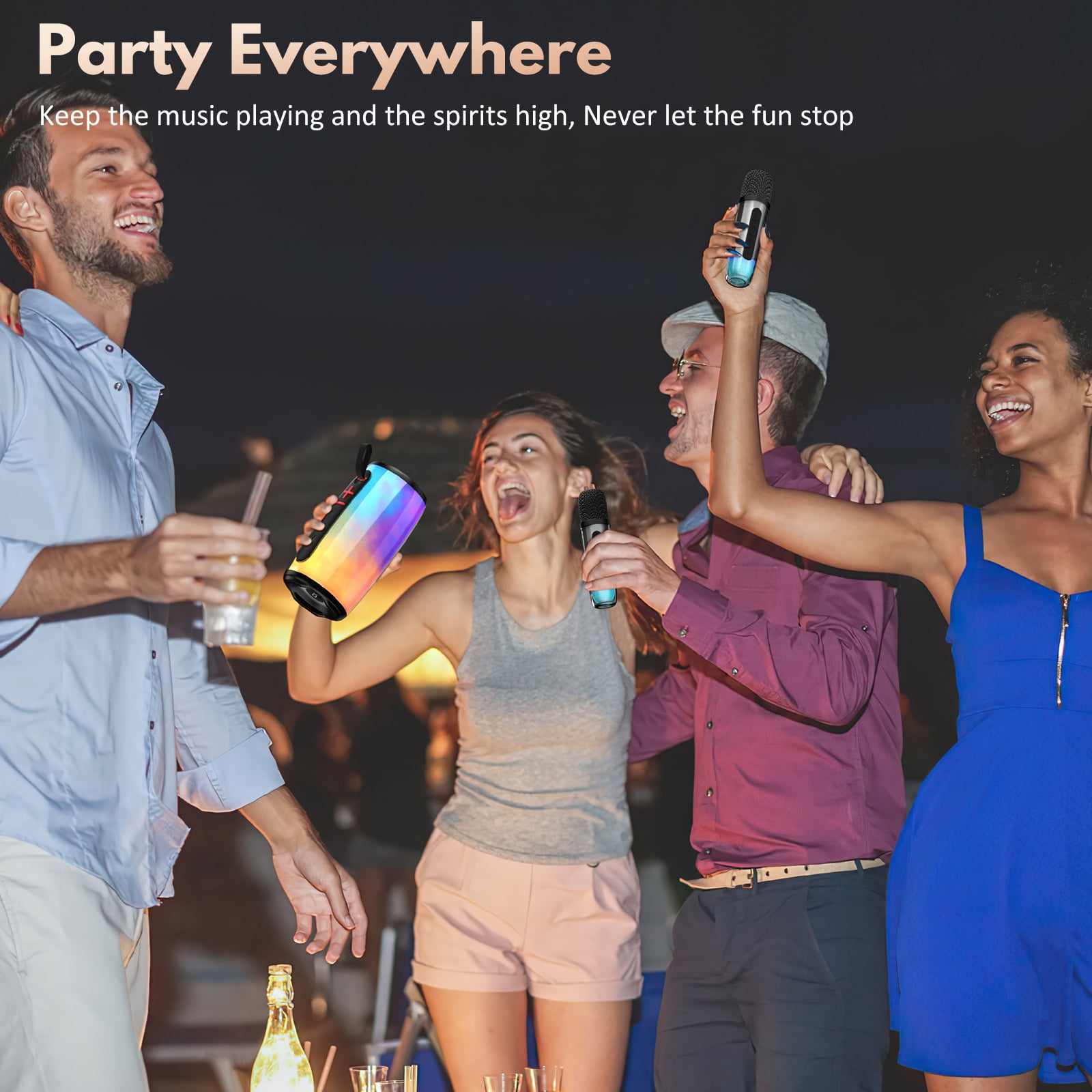 FanFun Portable Speaker, Bluetooth Speaker with Lights, Outdoor Speakers with Deep Bass, Outdoor Powerful Speakers, Waterproof Speaker, D21