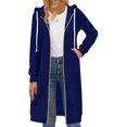 thumbnail image 2 of Women Casual Zip up Polyester Hoodies, Long Hoodie Tunic Jackets Long Sleeve Sweater Dress with Side Pockets Navy XL, 2 of 8
